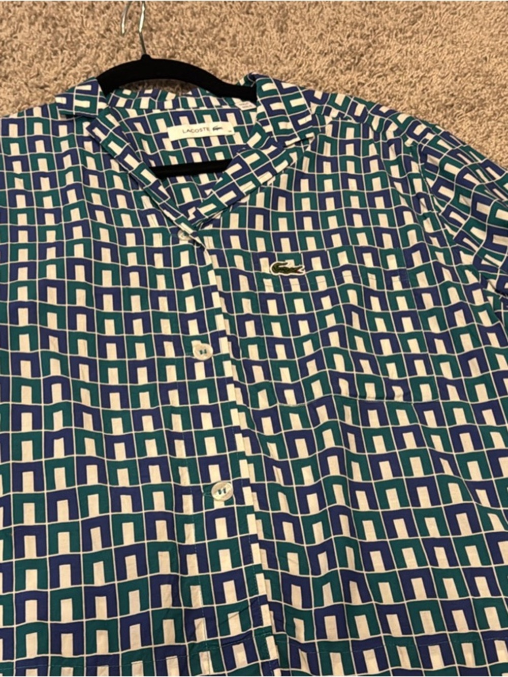 Lacoste Men’s Geometric Block Print Button-Down Shirt - Blue & Green